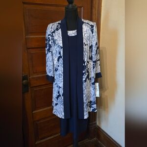 R & M Richards Navy and White Floral Long Sleeve Dress Set